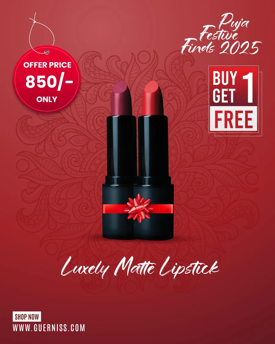 BUY 1 GET 1 FREE OFFER on Luxely Matte Lipstick in our Puja Festive Finds at Guerniss