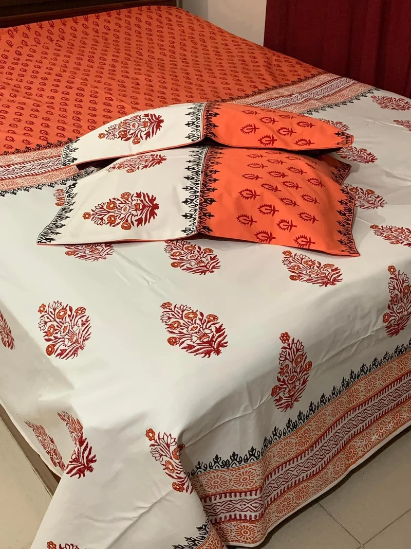 Block Print Bed Sheet With Same Design Porda Cushion Pillow at Women's Clothing Mohammadpur