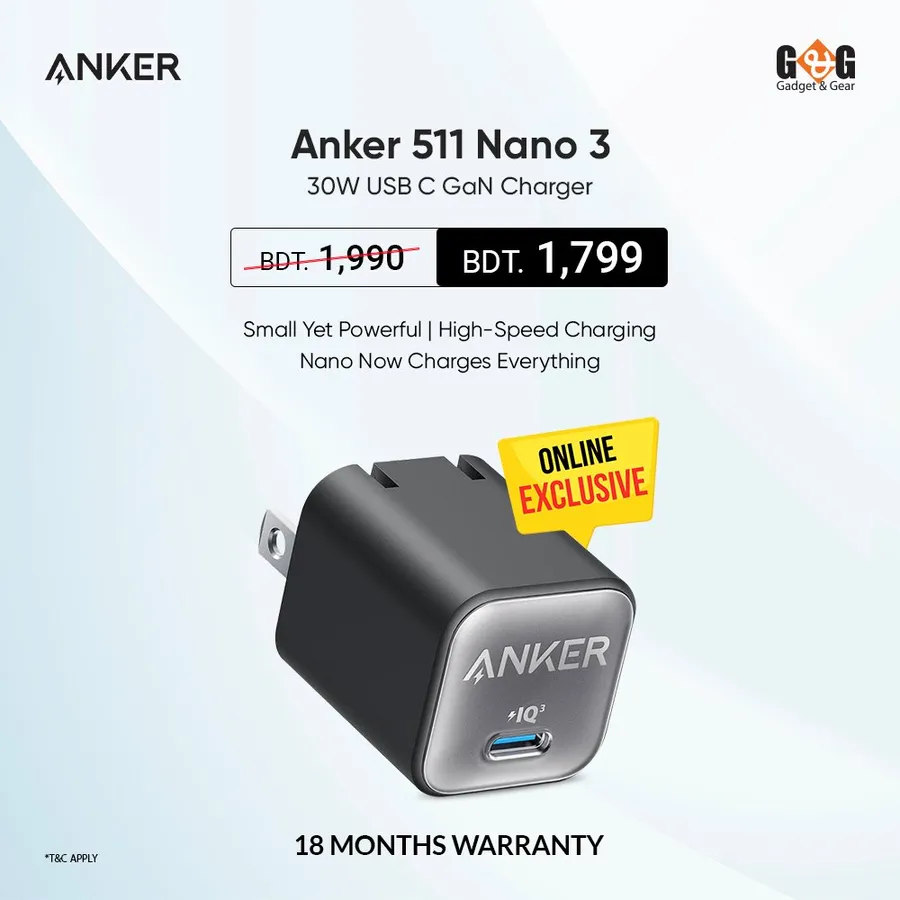 Anker 511 Nano 3 30W USB C GaN Charger 190 Tk discount at Gadget & Gear