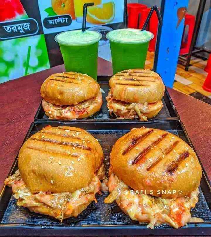 One lemon mint and 2 burgers only 100 tk at tea time