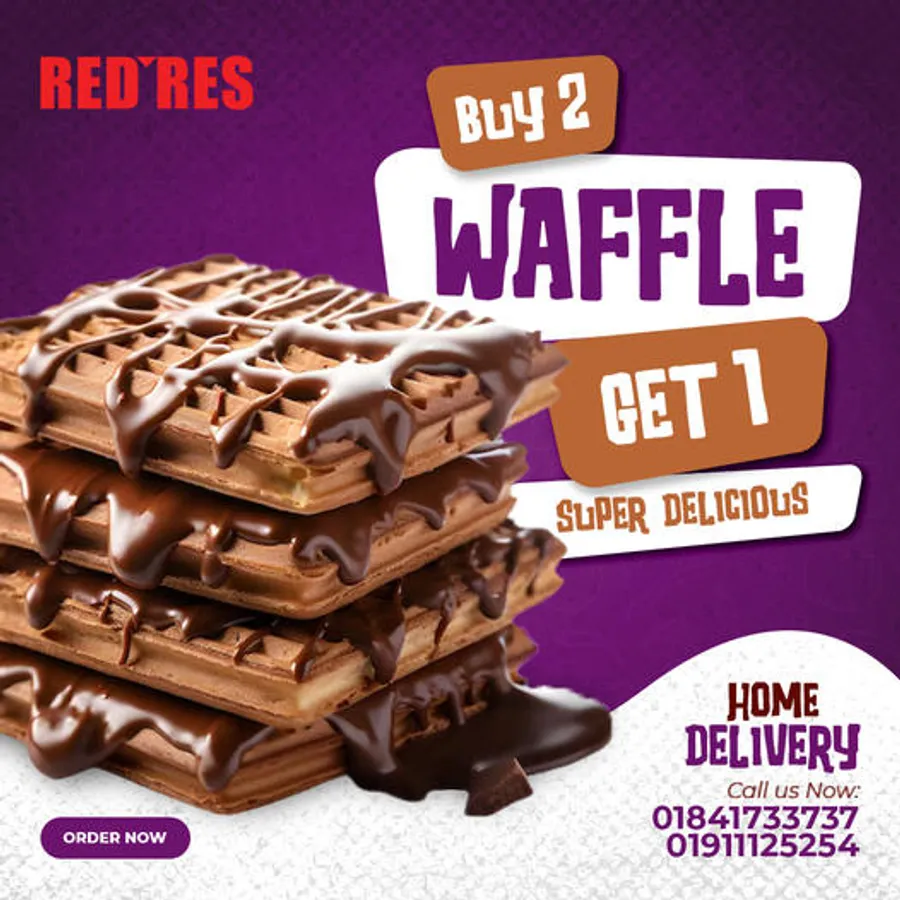 Buy 2 get 1 waffle offer at RedRes