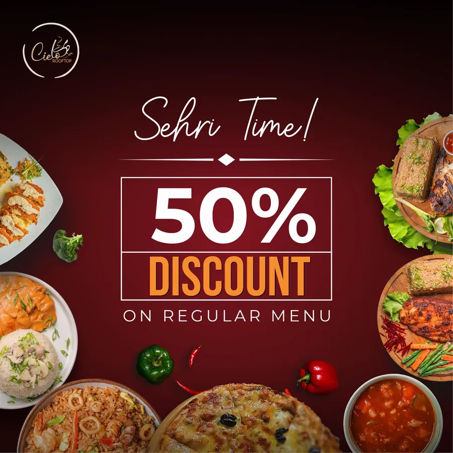 Get 50% discount on whole menu at Cielo-Rooftop