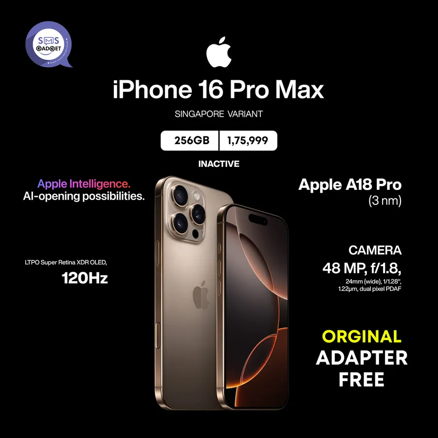 iPhone 16 pro max Singapore variant inactive with original adapter free at SMS GADGET