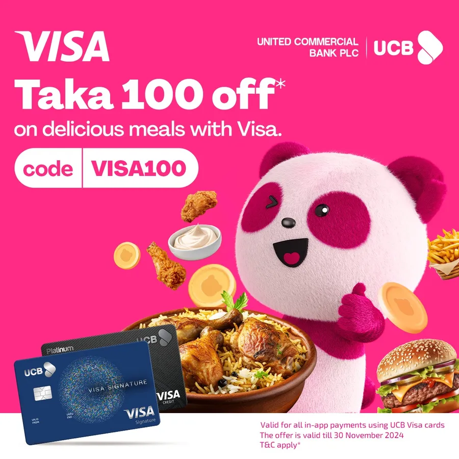 Enjoy BDT 100 Off* when You Pay at Foodpanda with UCB Visa Cards