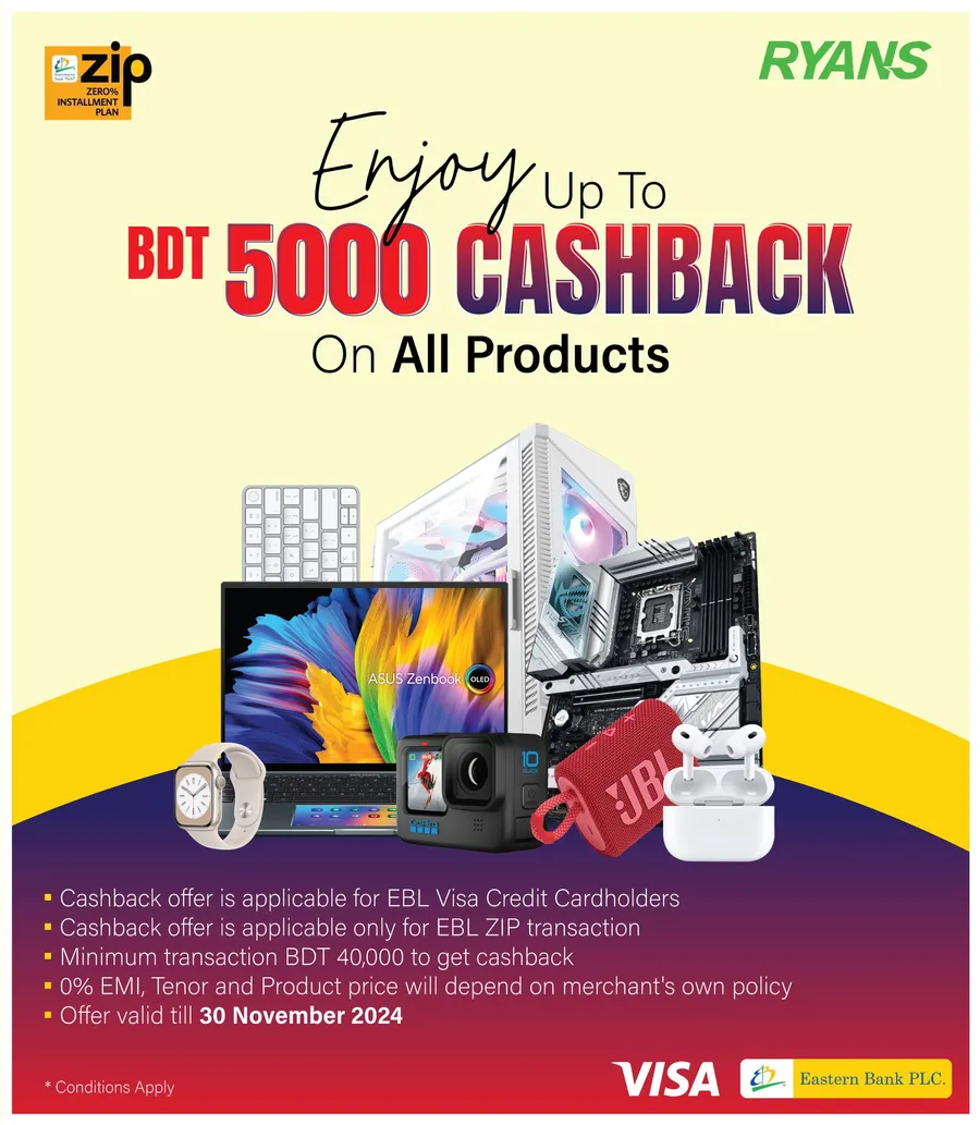 Buy any items from RYANS with EBL ZIP and get this exciting cashback offer