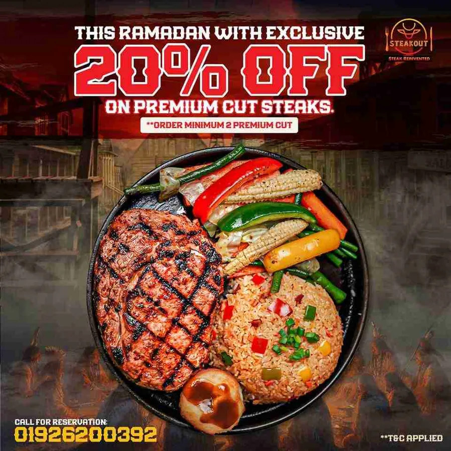 Get 20% discount on premium steaks at steakout