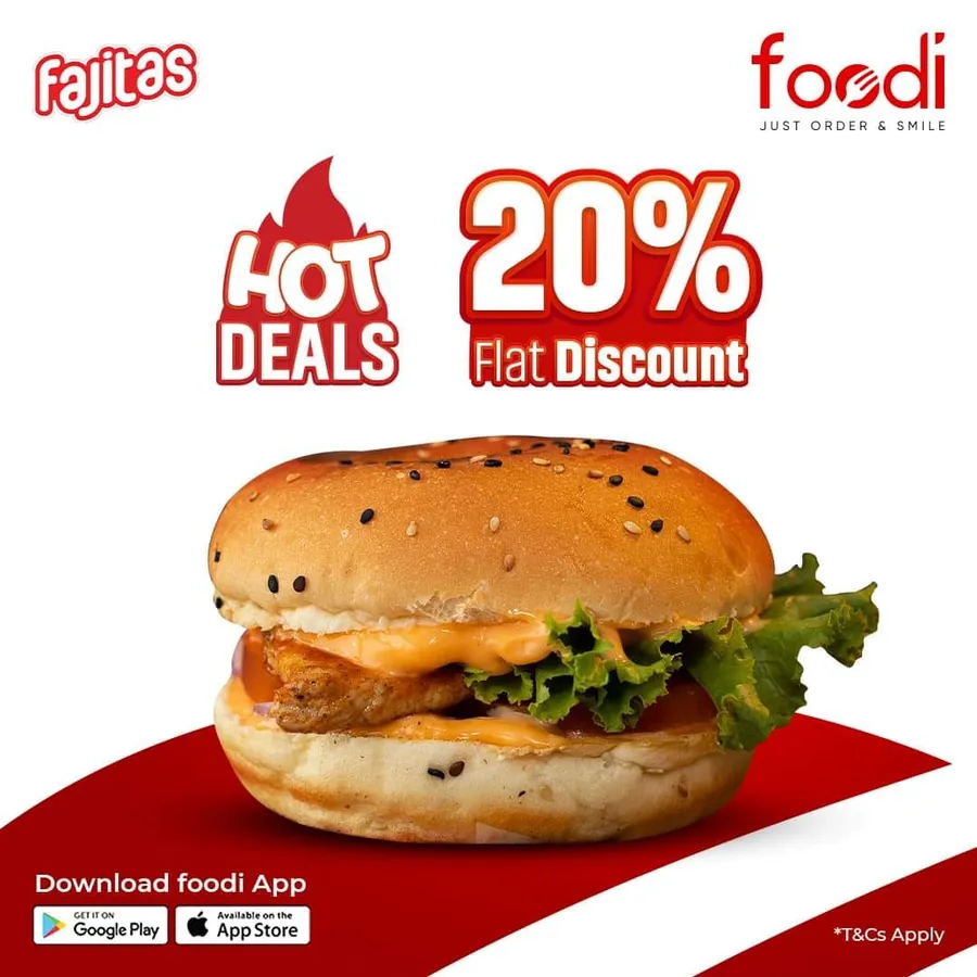 Flat 20% discount on burger and other items at Fajitas.bd