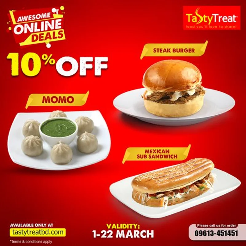 10% off on Momo Mexican Sub Sandwich & Steak Burger at Tasty Treat