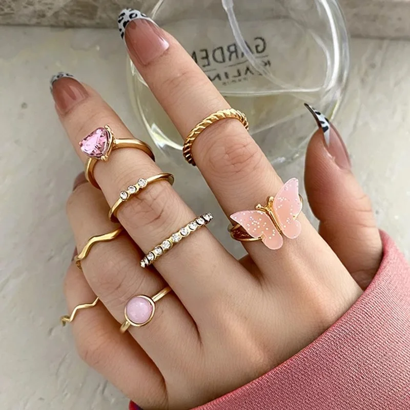 8pcs Pink Love Butterfly Ring Set Only 99 TK at 99 Shop BD