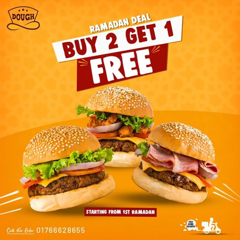 Buy 2 Get 1 Burger | Ramadan Offer at Dough