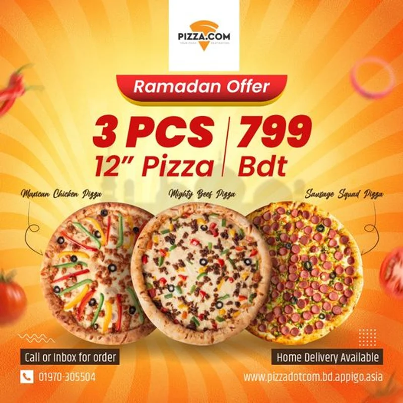 Ramadan Pizza Offer 3PCS 12" Pizza Only 799 TK at Pizza.com