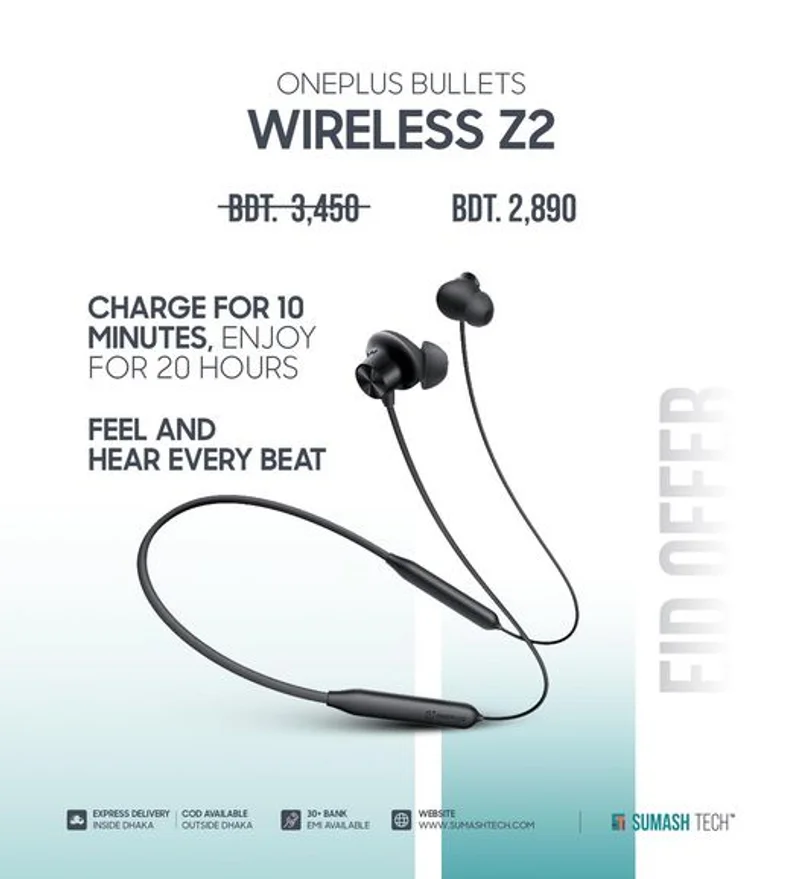 OnePlus Bullets Wireless Z2 560Tk Discount at Sumash Tech