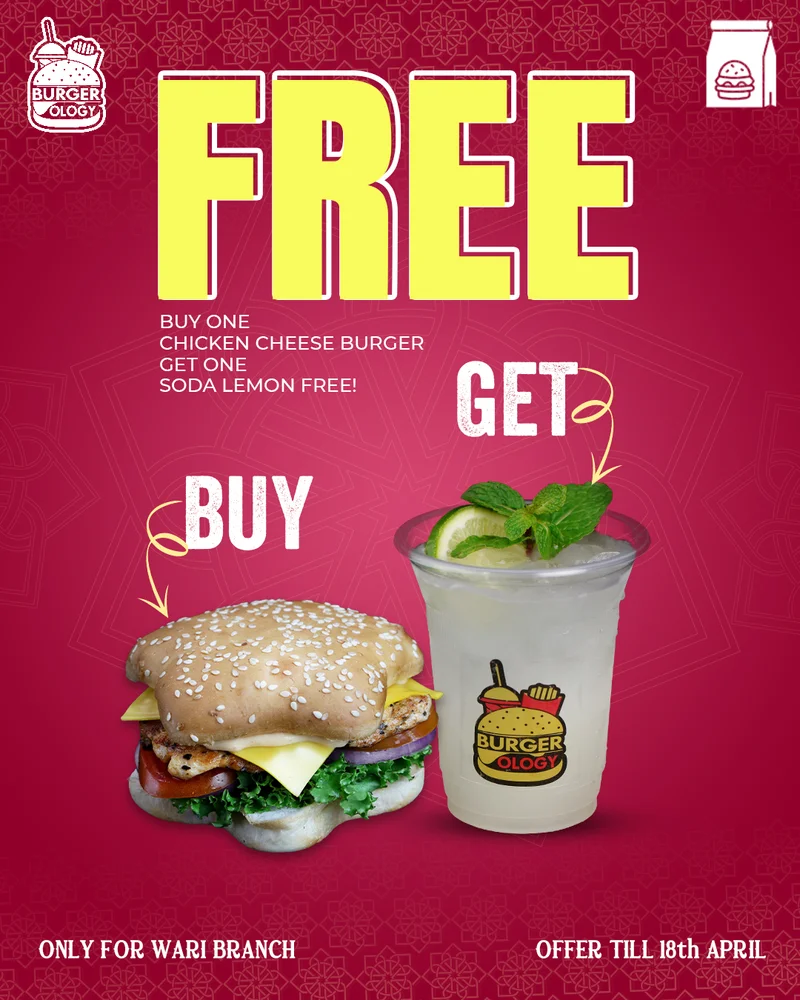 Buy Chicken Cheese Burger And Get Soda Lemon Free Wari