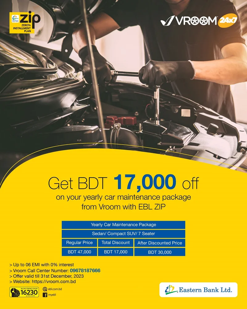 Get BDT 17,000 off on your yearly car maintenance package from Vroom with EBL ZIP