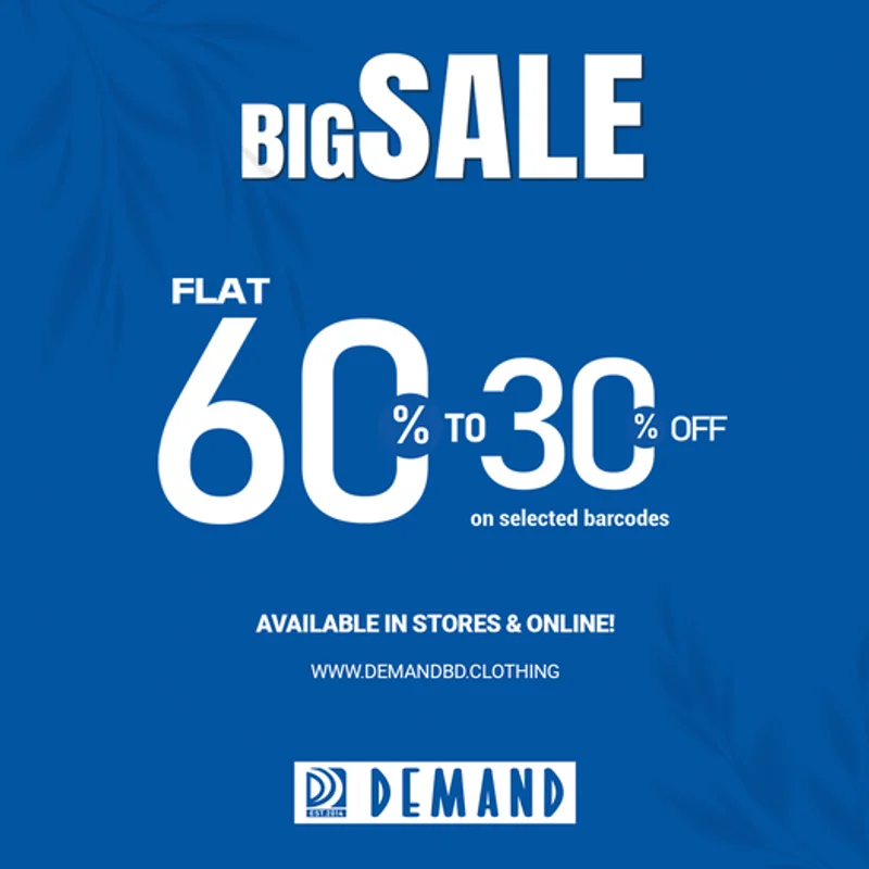 Get ready to shop your favorite styles with an amazing discount of Flat 𝟲𝟬% to 𝟯𝟬% off on selected barcodes at Demand