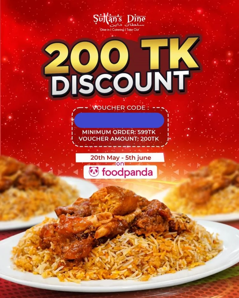 Use Voucher Code and get 200TK discount Sultan's Dine on Foodpanda