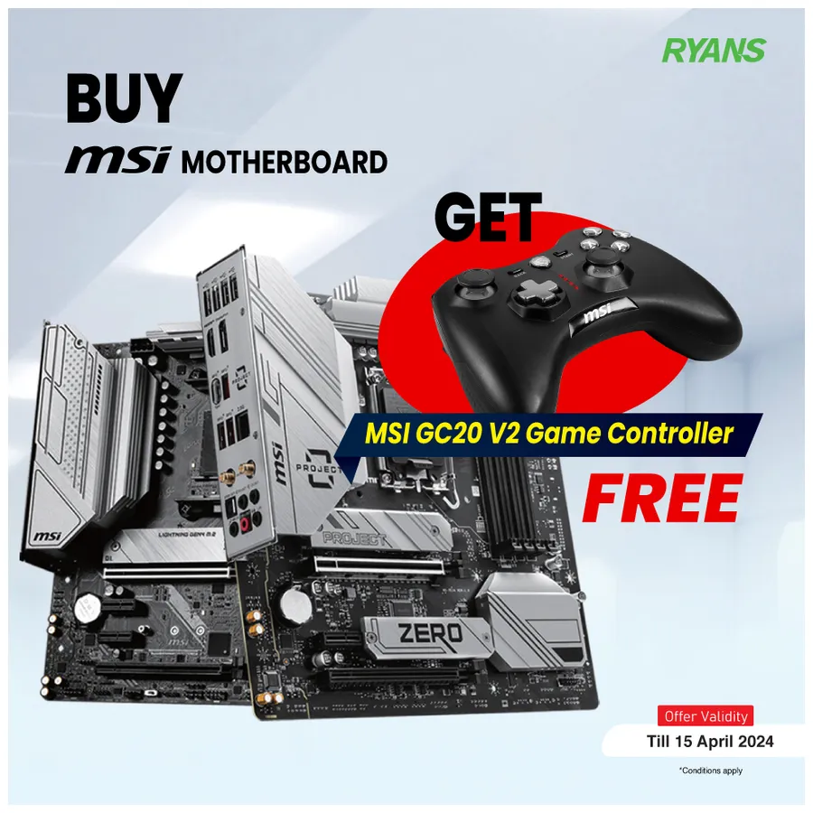 Buy MSI motherboard and get MSI game controll free at Ryans Computers Ltd.