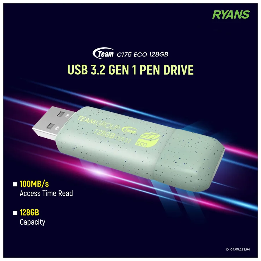 Team C175 ECO 128GB USB 3.2 Grey Pen Drive at Rayns