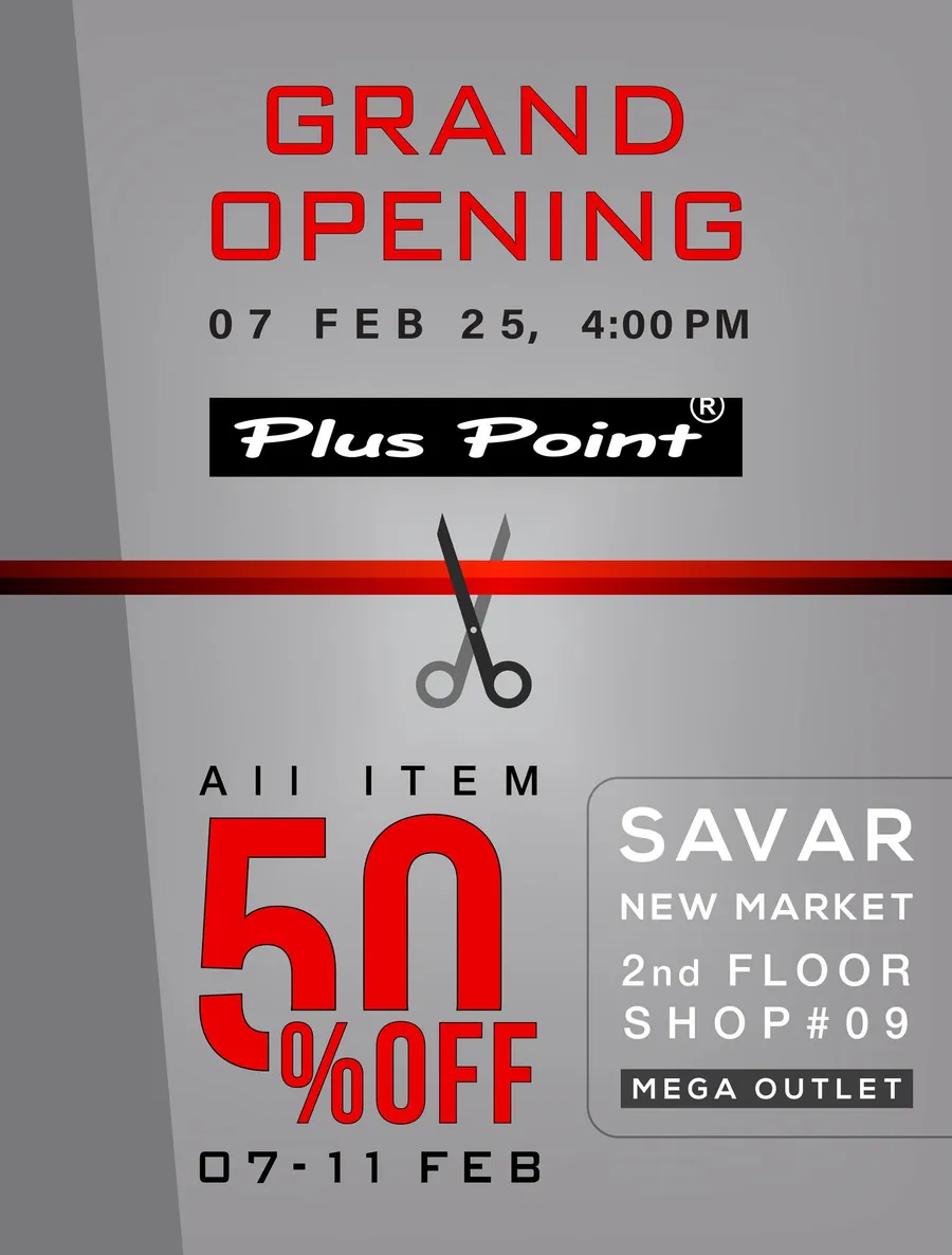 Flat 50% discount on all products at PLUS POINT