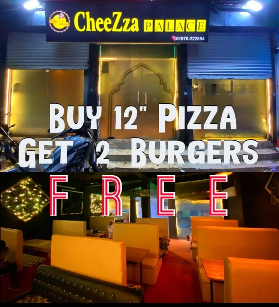 Buy 12" Pizza and Get 2 burgers free at CheeZza Palace