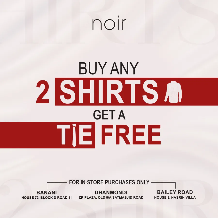 Buy any 2 Shirts, Get a Tie FREE at Noir Clothing