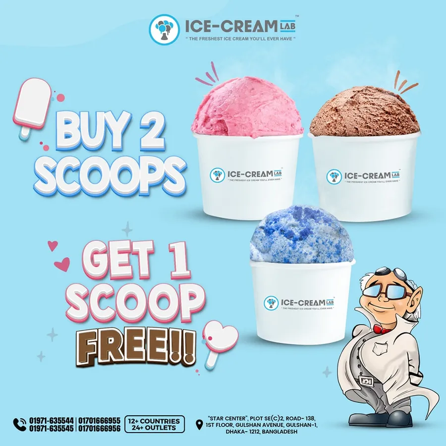 Buy Two Scoops And Get 1 Scoop absolutely Free at Ice-Cream Lab Bangladesh