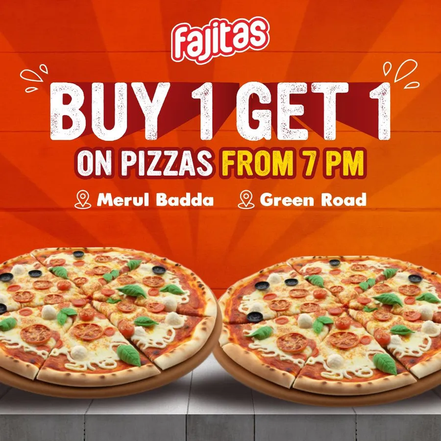 Buy one get one pizza at Fajitas