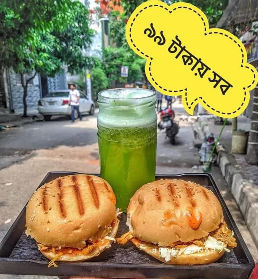 2 burgers and 1 lemon mint only 99 tk at Tea Time