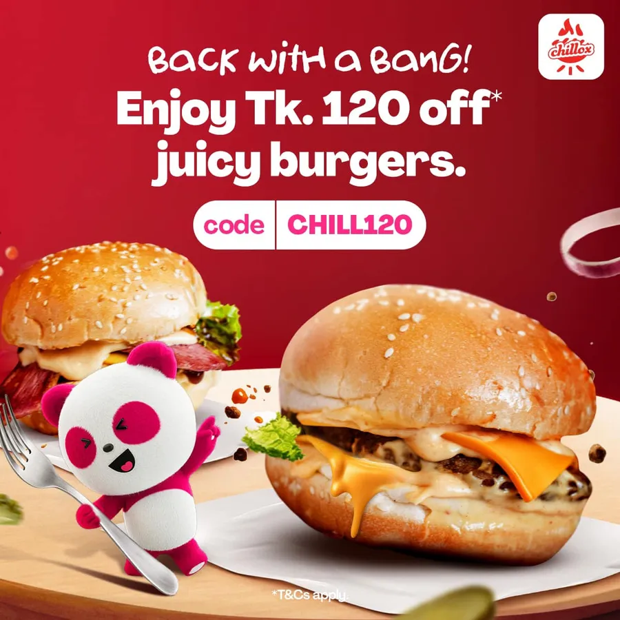 Enjoy 120 TK off Coupon code Chillox Order using foodpanda app