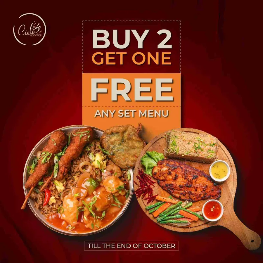 Buy two get one set menu offer at Cielo rooftop