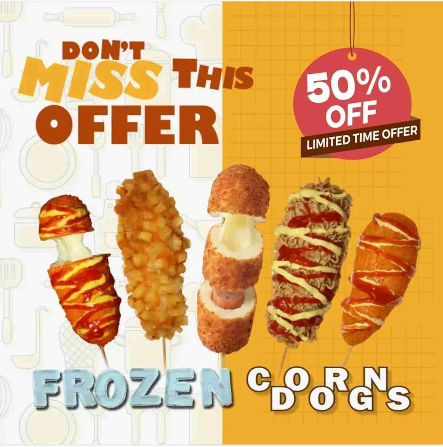 50% discount on corn dog at the food park