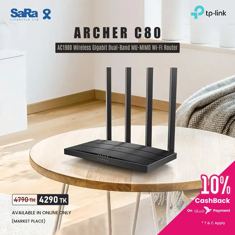 TP-Link Archer C80 AC1900 Wireless Gigabit Dual-Band MU-MIMO Wi-Fi Router 500 TK off at SaRa Lifestyle Ltd.