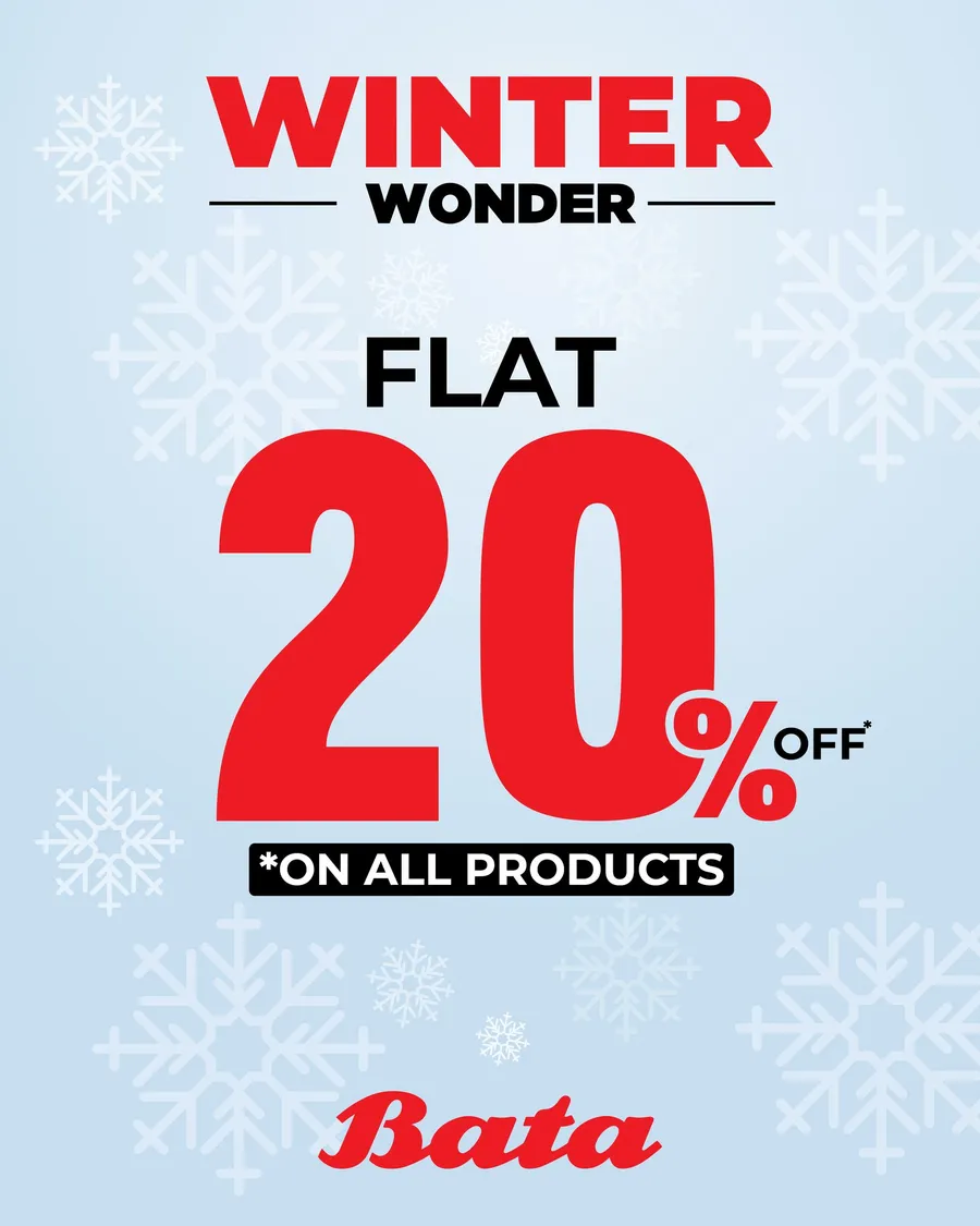 Flat 20% discount on all products at Bata