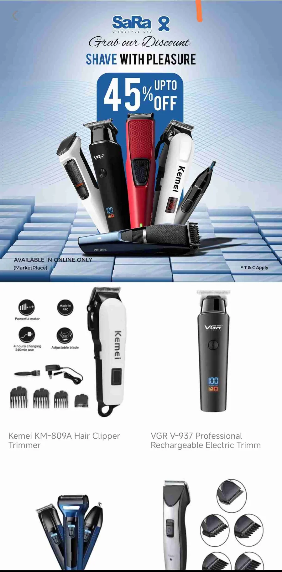 UpTo 45% discount on trimmer at Sara lifestyle