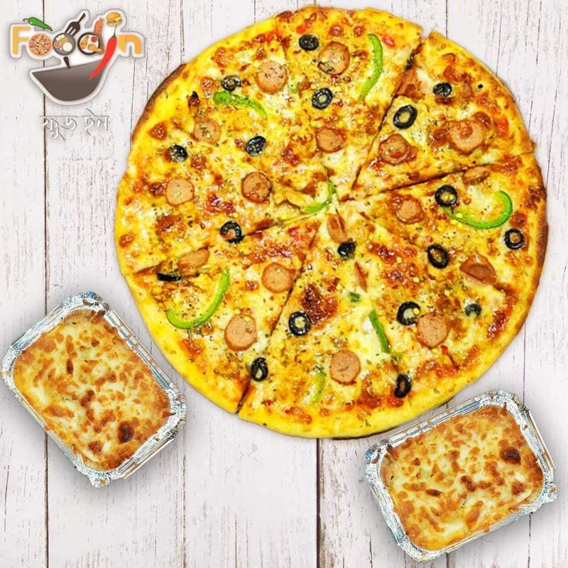 Buy one 12 inch food in special pizza get 2 baked cup pasta FREE at Food In Khilgaon