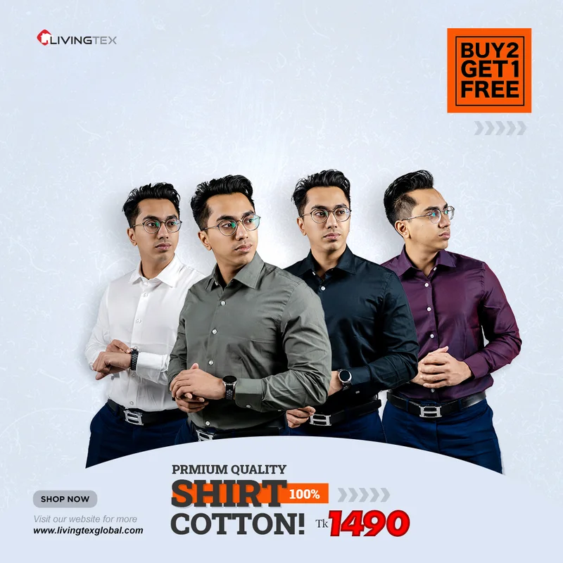 Buy 2 Formal Shirts And Get 1 Shirt Free | BOGO Offer at Livingtex