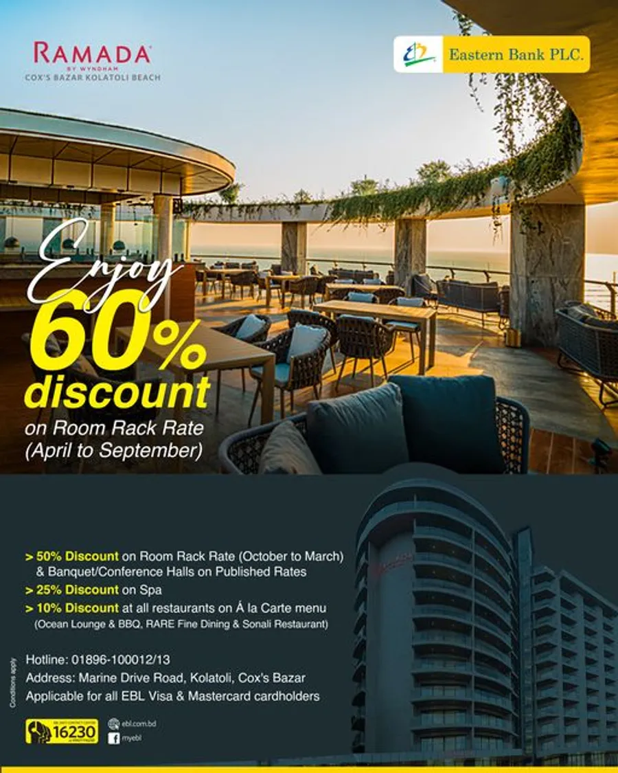 Enjoy up to 60% discount at Ramada by Wyndham, Cox's Bazar using your EBL cards