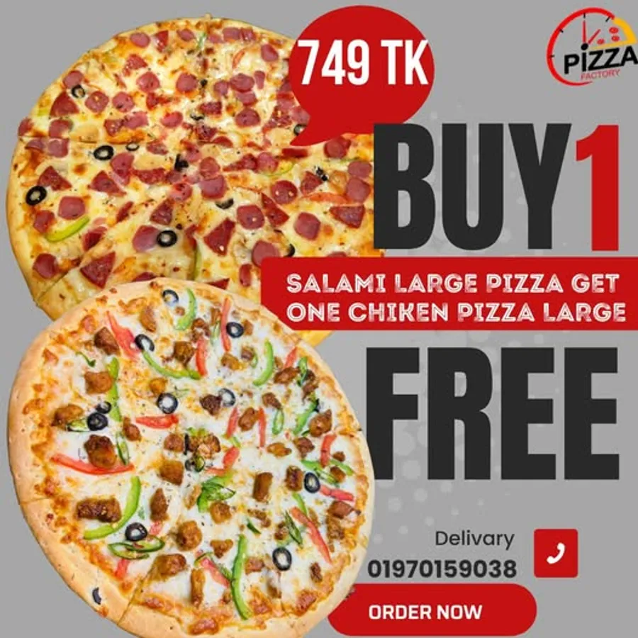 Buy one get one pizza offer at Pizza Factory Banasree