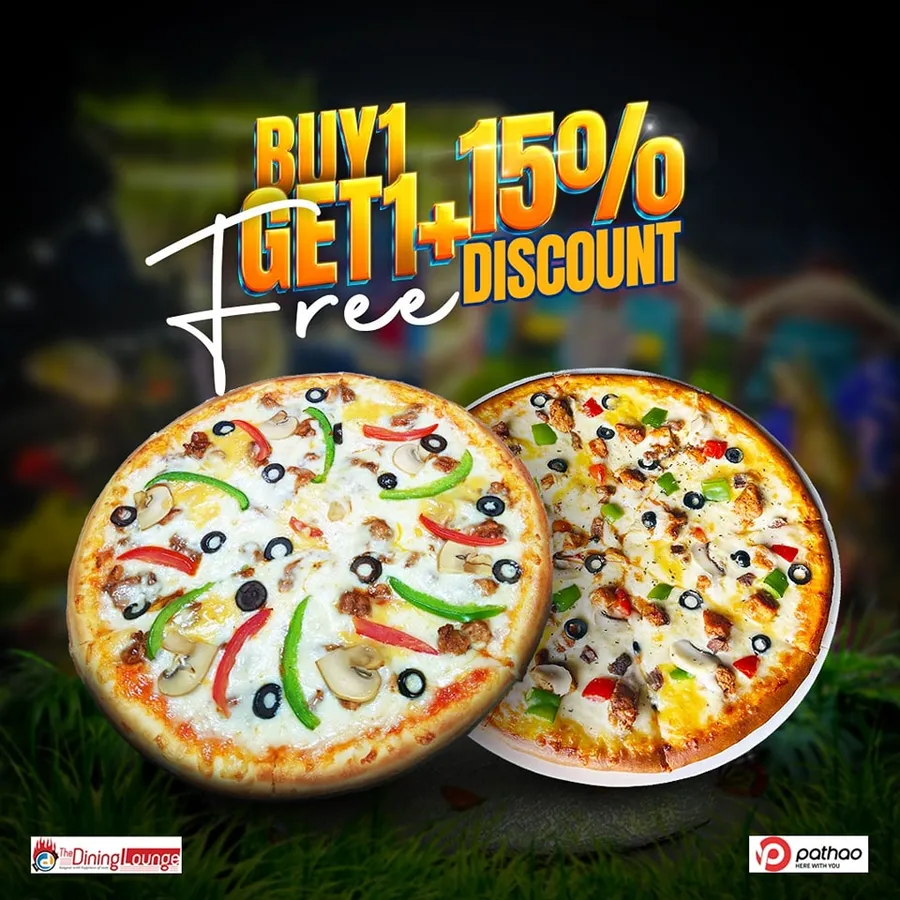 Buy one get one pizza plus 15% discount at The Dining Lounge Khilgaon