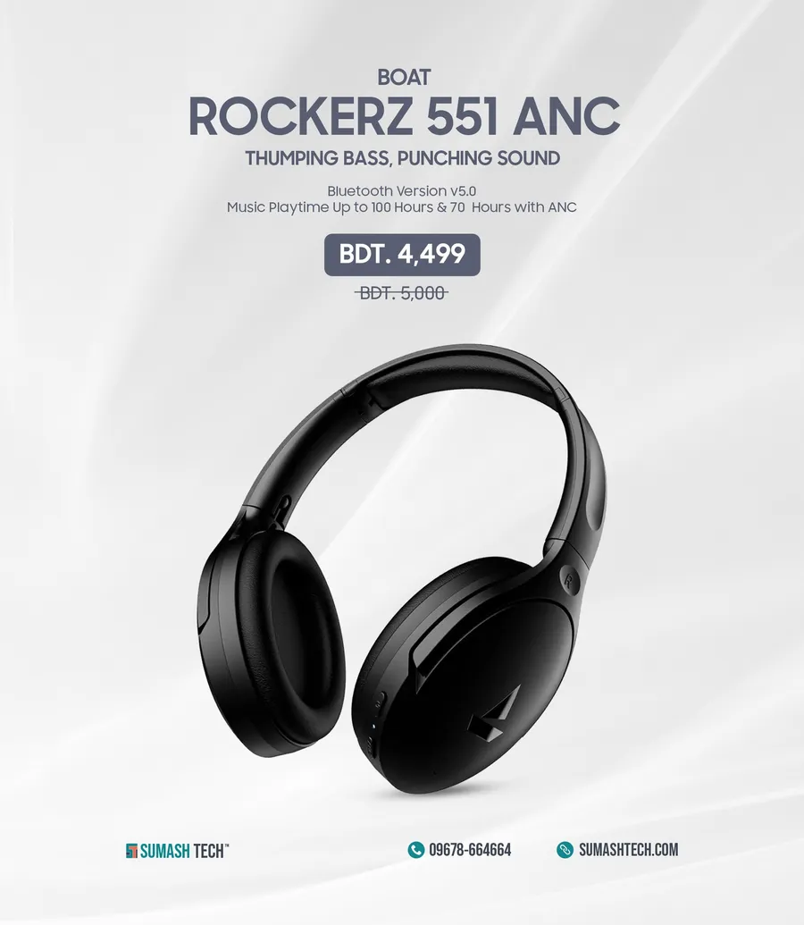 boAt Rockerz 551 ANC Head Set 500 TK discount at Sumash Tech