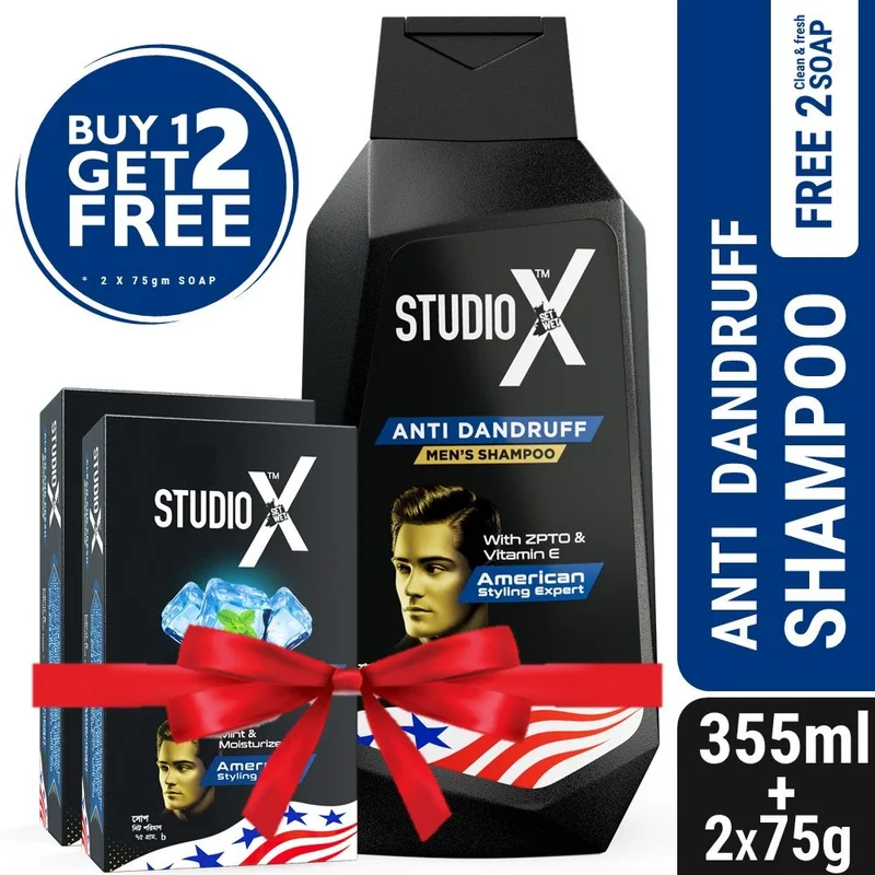 Studio X Anti Dandruff Shampoo For Men 355ml (75gm X 2 Soap Free) at OHSOGO