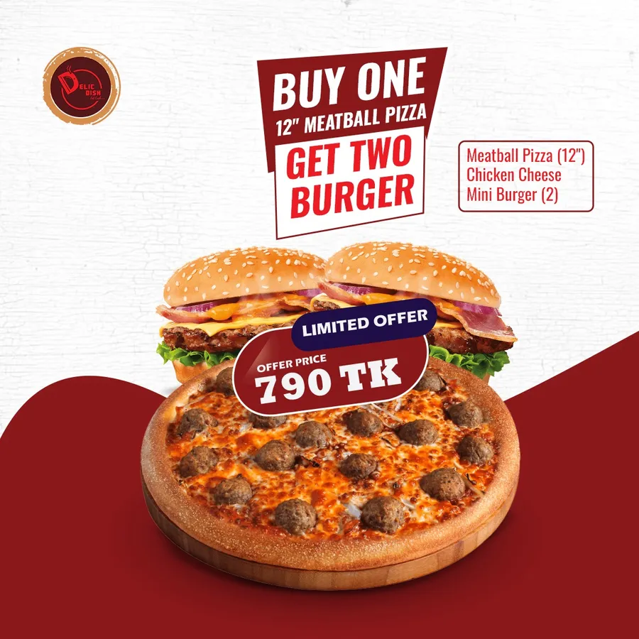 Buy one pizza and get two mini burgers absolutely FREE at DELIC DISH