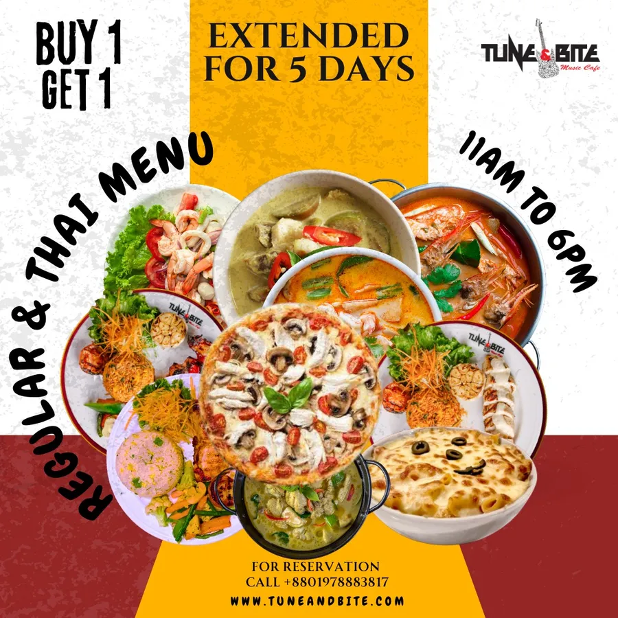 Regular & thai setmenu BOGO offer | Pizza | Pasta at Tune & Bite Music Cafe Wari