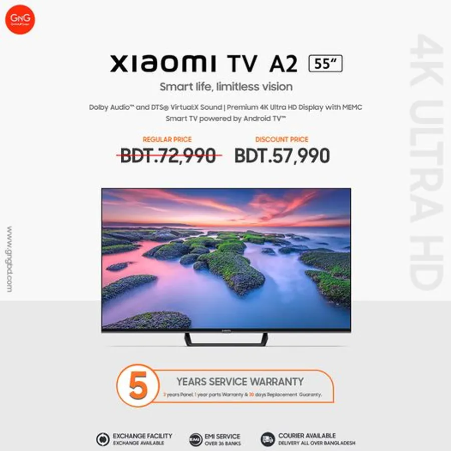 Xiaomi Smart TV Upgraded Version A2 55 | 15,000 TK Discount | Smart TV Discount at Gadget N Gadget