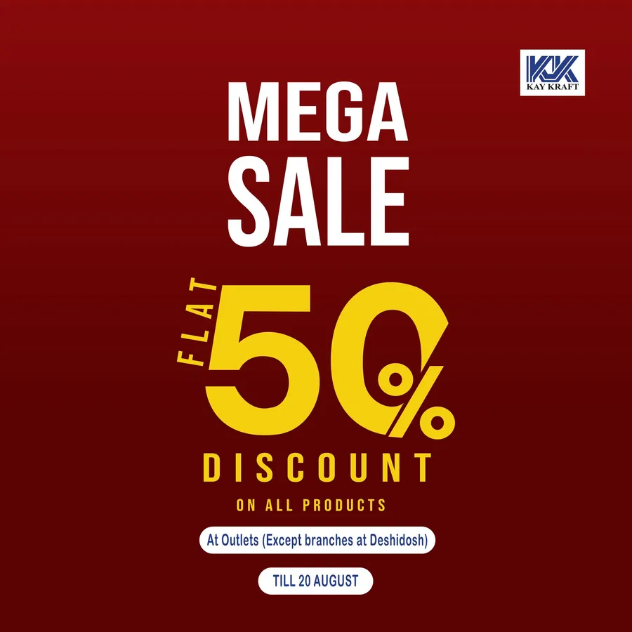 Get 50% flat discount on all products at Outlets (except branches at Deshi Dosh) at KayKraft