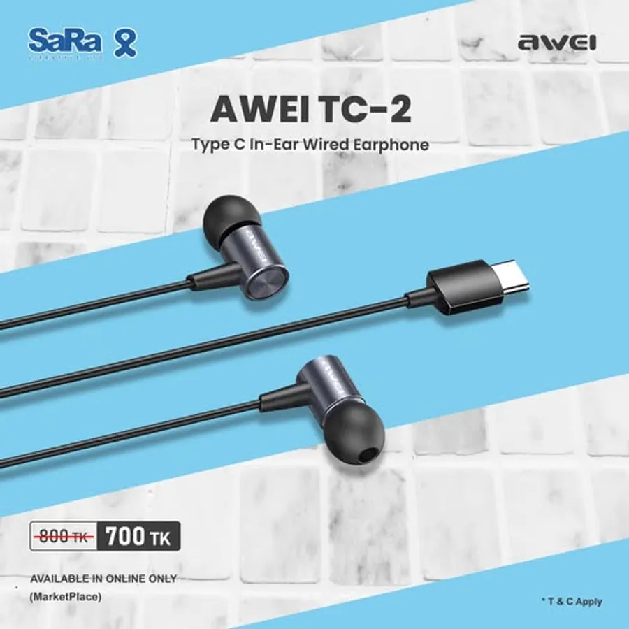 Awei TC-2 Type C In-Ear Wired Earphone 100 TK discount at SaRa Lifestyle Ltd.