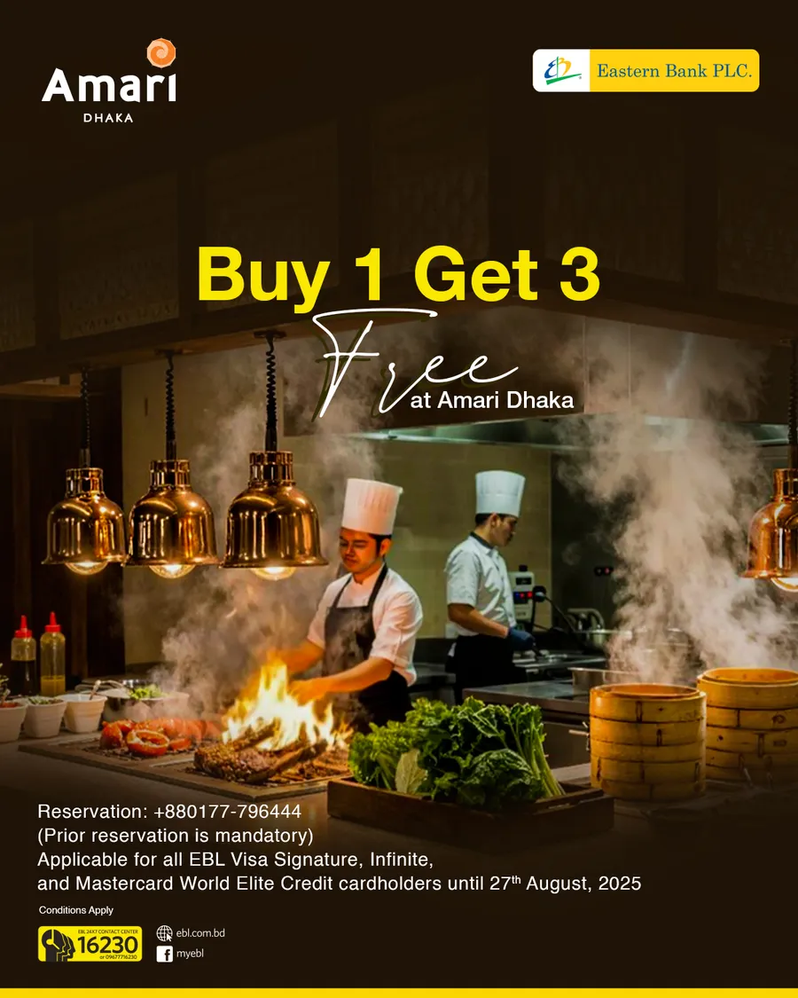 Buy 1 get 3 buffet offer Amari Dhaka using EBL Cards