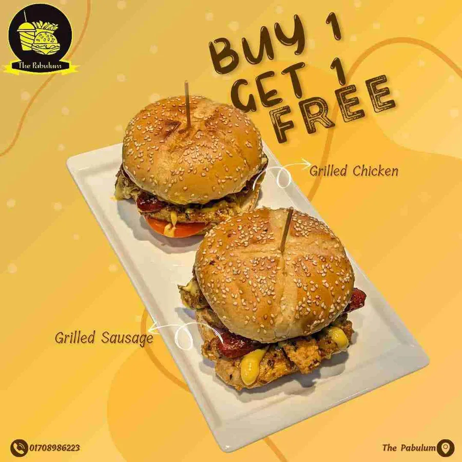 Buy 1 Get 1 FreeBBQ Chicken Sausage 🍔 Burger at The Pabulum Mohammadpur