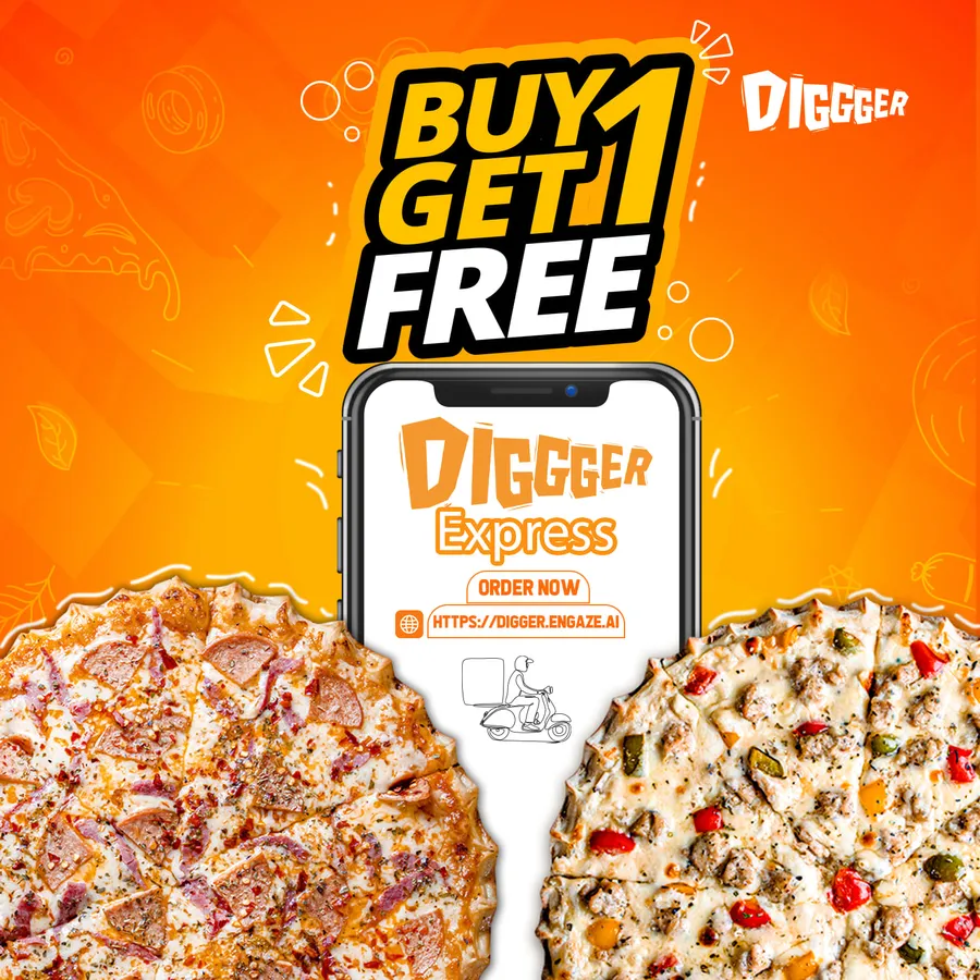 Buy one get one pizza offer at Diggger