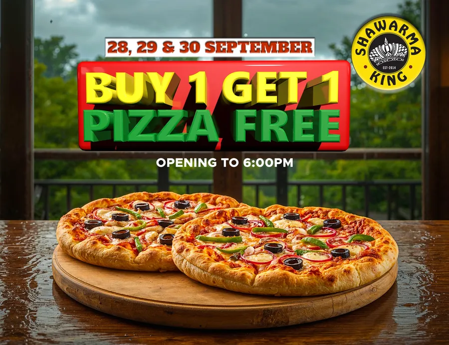 Buy one get one pizza offer | Bogo Offer at Shawarma King Shonir Akhra
